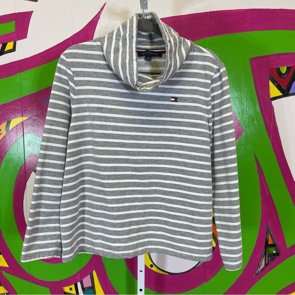 Tommy Hilfiger, Striped Cowl Neck Sweatshirt. Size Large. Excellent condition!